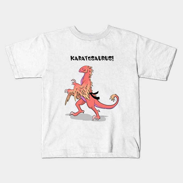 Karatesaurus - orange for bright backgrounds Kids T-Shirt by RubyMarleen